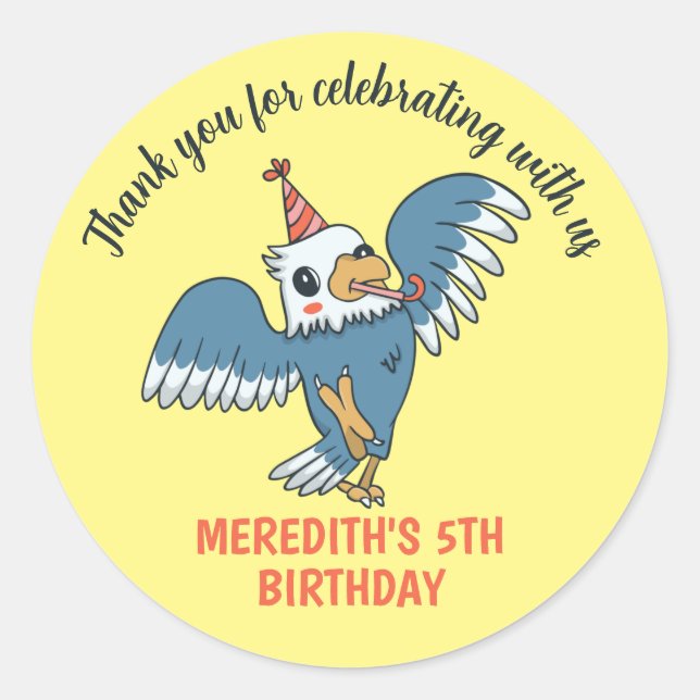 Sticker Rond Soirée Oiseaux mignonnes Anniversaire de enfant an (Devant)
