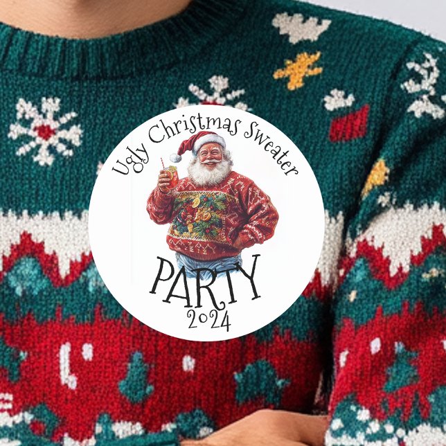 Sticker Rond Soirée Pull de Noël laid (Créateur téléchargé)