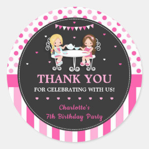 Sticker Rond Soirée Thé Fille Mignonne Anniversaire Merci Fav