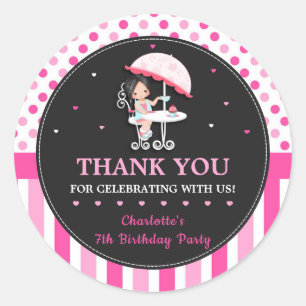Sticker Rond Soirée Thé fille mignonne Anniversaire Merci rose 