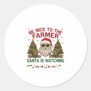 Sticker Rond Sois Gentil Fermier Père Noël Animaux de Ferme de 