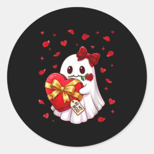 Sticker Rond Sois Ma Chérie Cute Ghost Saint-Valentin Cœur Boît