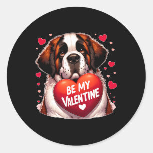 Sticker Rond Sois ma Saint-Valentin Saint Bernard Chien Cœur