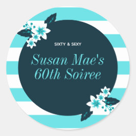 Sticker Rond Soixante et sexy Turquoise blanc 60e anniversaire