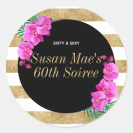 Sticker Rond Soixante & Sexy Gold Noir 60e Anniversaire Soiree