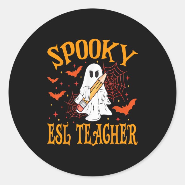 Sticker Rond Soky Esl Professeur Ghost Funny Halloween Fille de (Devant)
