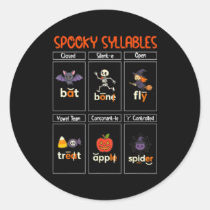 Sticker Rond Soky Syllabes Halloween Professeur Éducatif Phoni