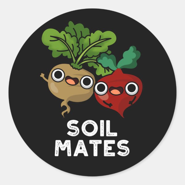 Sticker Rond Sol Mates Funky Beet Root Pun Dark BG (Devant)