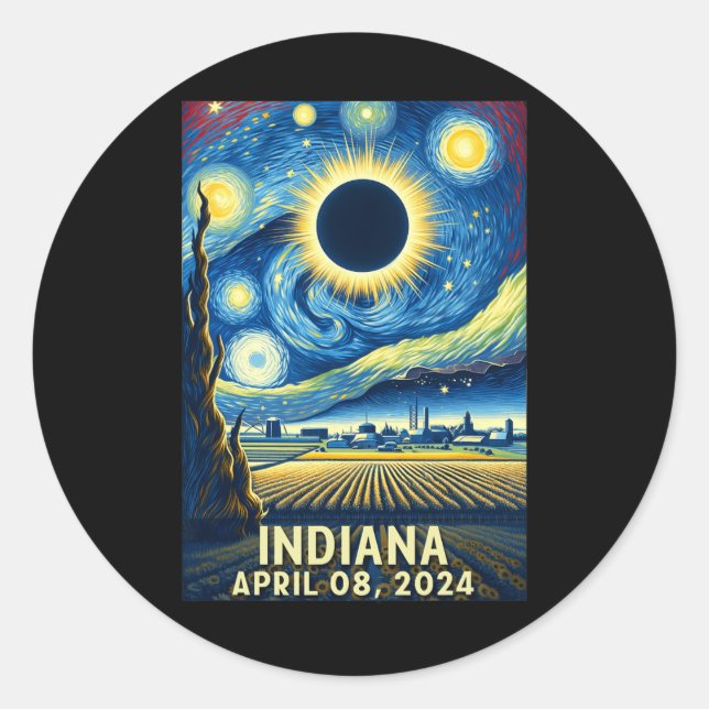 Sticker Rond Solar Eclipse 2024 Indiana Starry Night (Devant)