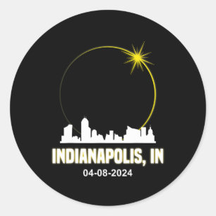 Sticker Rond Solar Eclipse 2024 Indianapolis Skyline Indiana Ec