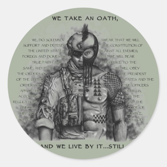 Sticker Rond Soldat Guerrier - Personnaliser de serment Couleur (Devant)