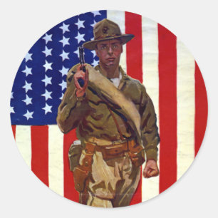 Sticker Rond Soldat patriotique vintage avec drapeau américain