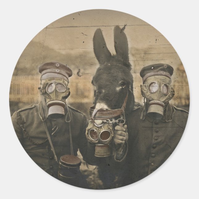 Sticker Rond Soldats Masques d'âne et de gaz (Devant)