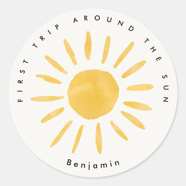 Sticker Rond soleil 1er anniversaire aquarelle soleil (Devant)