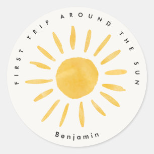 Sticker Rond soleil 1er anniversaire aquarelle soleil