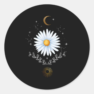 Sticker Rond Soleil Céleste Et Lune Boho Daisy Flower
