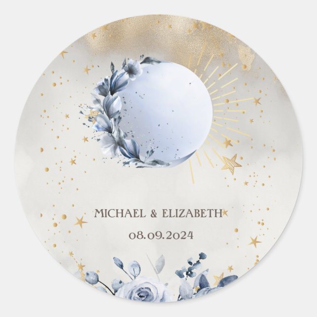 Sticker Rond Soleil céleste, Fleurs Lune Bleue, Ciel de nuit de (Devant)