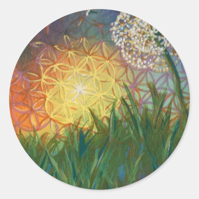Sticker Rond Soleil Dandelion Géométrie Sacrée Paysage (Devant)