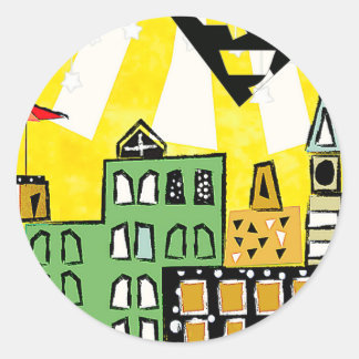 STICKER ROND SOLEIL DANS LA VILLE