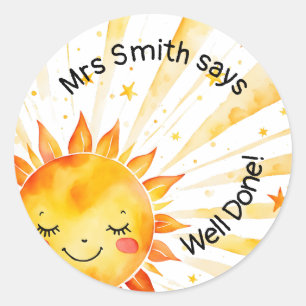 Sticker Rond soleil Enseignant bien fait! Enfants récompense