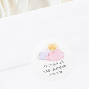 Sticker Rond Soleil et nuages Baby shower de fille