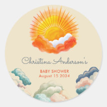 Soleil et nuages Baby shower rétro gris jaune
