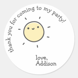 Sticker Rond Soleil mignon - Merci Anniversaire de enfant