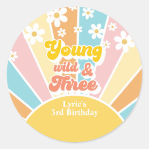 Sticker Rond Soleil Rétro marguerite 3ème anniversaire
