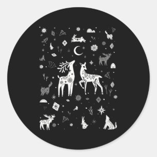Sticker Rond Solstice d'hiver Woodland Créatures Doodle
