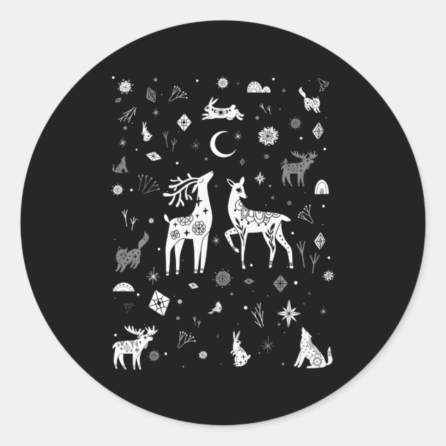 Sticker Rond Solstice d'hiver Woodland Créatures Doodle (Devant)