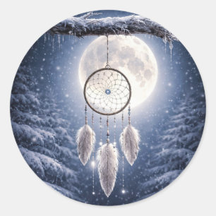 Sticker Rond Solstice d'hiver Yule Joli Attrape-rêves Neige