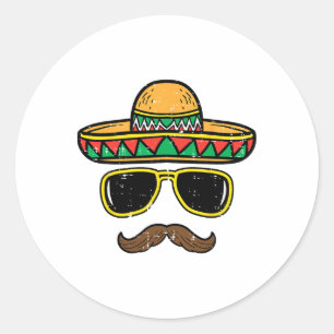 Sticker Rond Sombrero Face Cinco De Mayo Fête mexicaine K