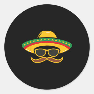 Sticker Rond Sombrero Face Cinco De Mayo Mexicaine Enfants Garç