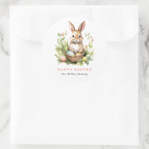 Sticker Rond Some Bunny vous aime   Lapin de Pâques Floral de P