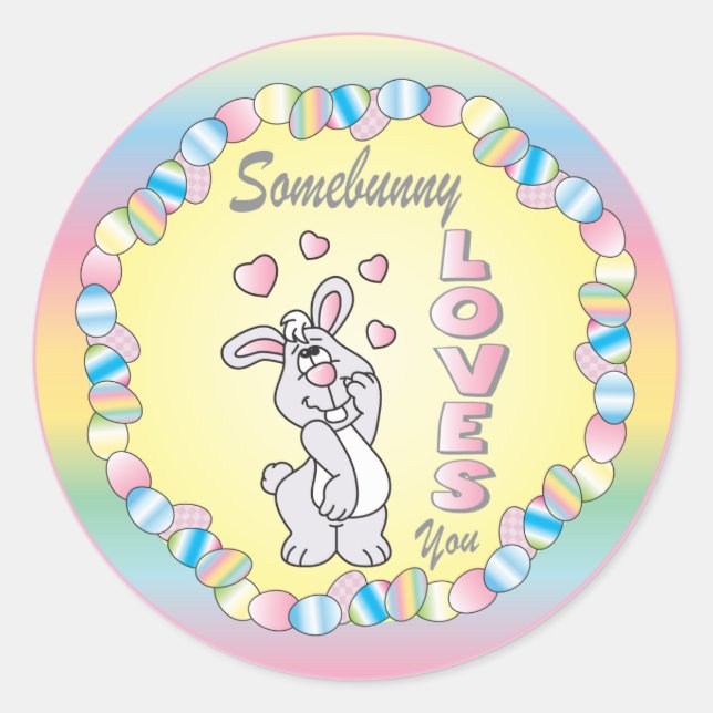 Sticker Rond Somebunny 🐰 t'aime - Pâques (Devant)