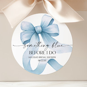 Sticker Rond Something Blue Before I Do Blue Bow Baby Shower de