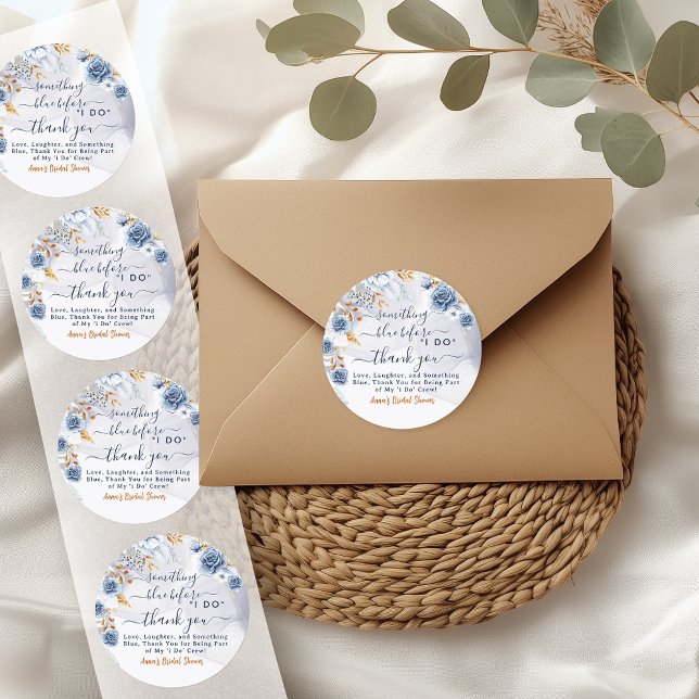 Sticker Rond Something Blue Before I Do Bridal Shower Floral (Celebrate the bride-to-be with these elegant Something Blue Before I Do bridal shower stickers,)