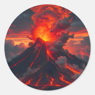 Sticker Rond Sommet de l'Inferno – Paysage Fantastique Volcaniq
