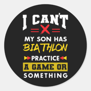 Sticker Rond Son a Biathlon Pratique Amusante Parents Humour Ma