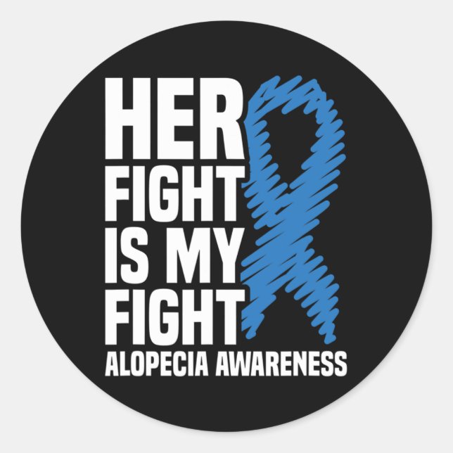 Sticker Rond Son combat est mon combat Blue Ribbon Alopecia (Devant)