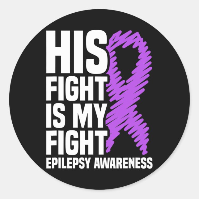 Sticker Rond Son Combat Est Mon Combat Purple Ribbon Epilepsie  (Devant)