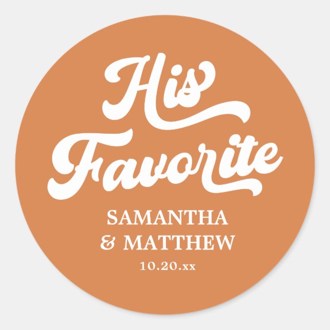 Sticker Rond Son mariage rétro boho orange brûlé préféré (Devant)