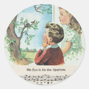 Sticker Rond Son oeil est sur l'autocollant de moineau
