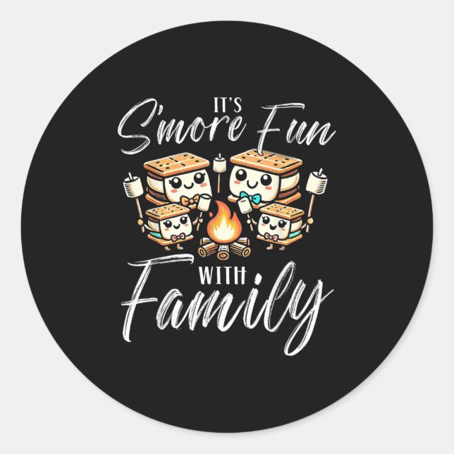 Sticker Rond Son Plus Amusant Avec Famille Smore Happy Camper C (Devant)