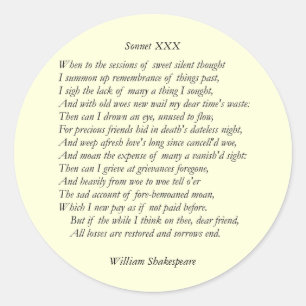 Sticker Rond Sonnet # 30 par William Shakespeare