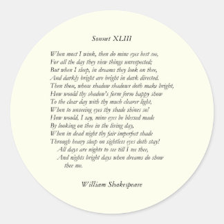 Sticker Rond Sonnet # 43 par William Shakespeare