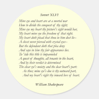 Sticker Rond Sonnet # 46 par William Shakespeare