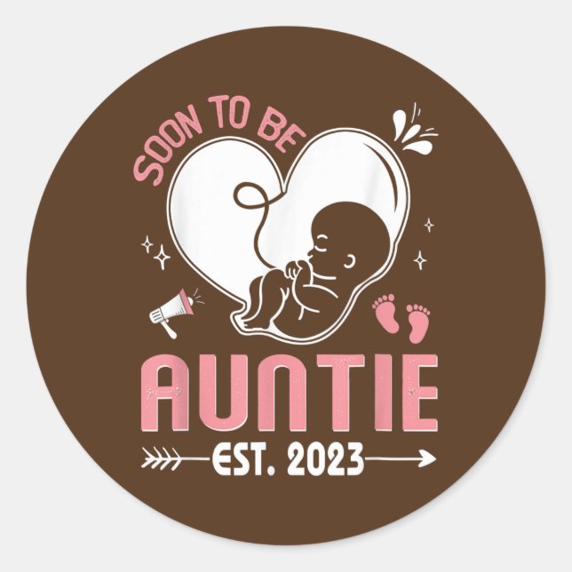 Sticker Rond Soon to be Auntie 2023 Baby Reveal Maman Pregnancy (Devant)
