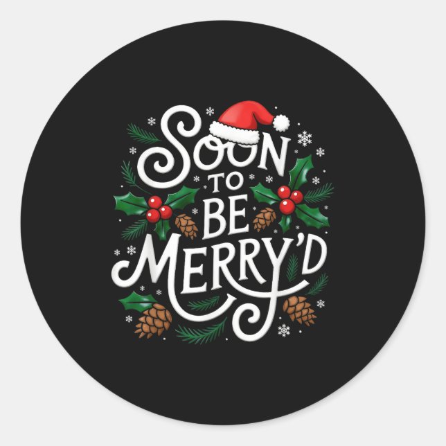 Sticker Rond Soon To Be Merry'd Christmas Engaged Fiance Santa  (Devant)