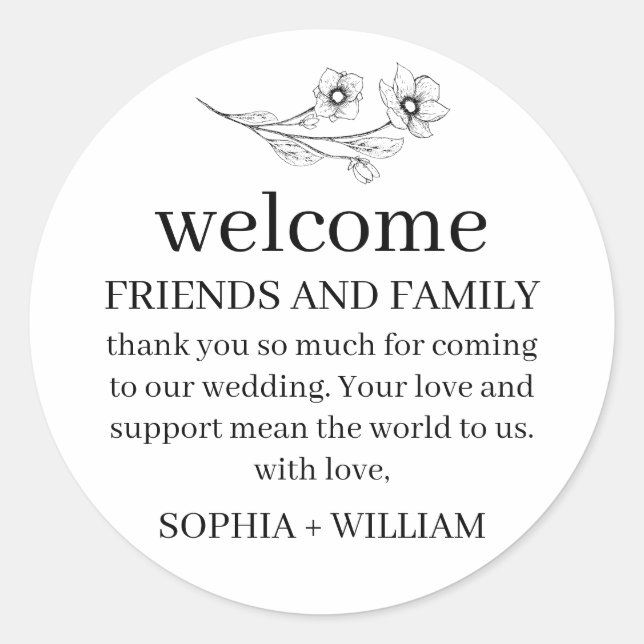 Sticker Rond Sophia Simple Mariage noir blanc (Devant)